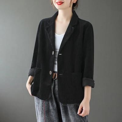 Women's Autumn And Winter Casual Corduroy Button Cardigan Jacket Coat With Pockets