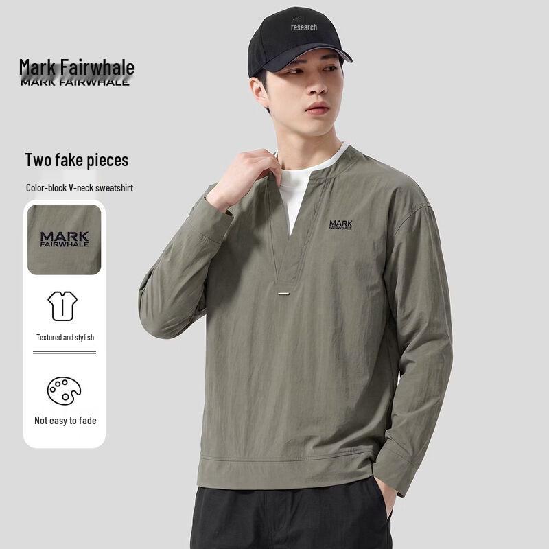 Mark Fairwhale Men's Long Sleeve Faux Two-Piece V-Neck T-Shirt