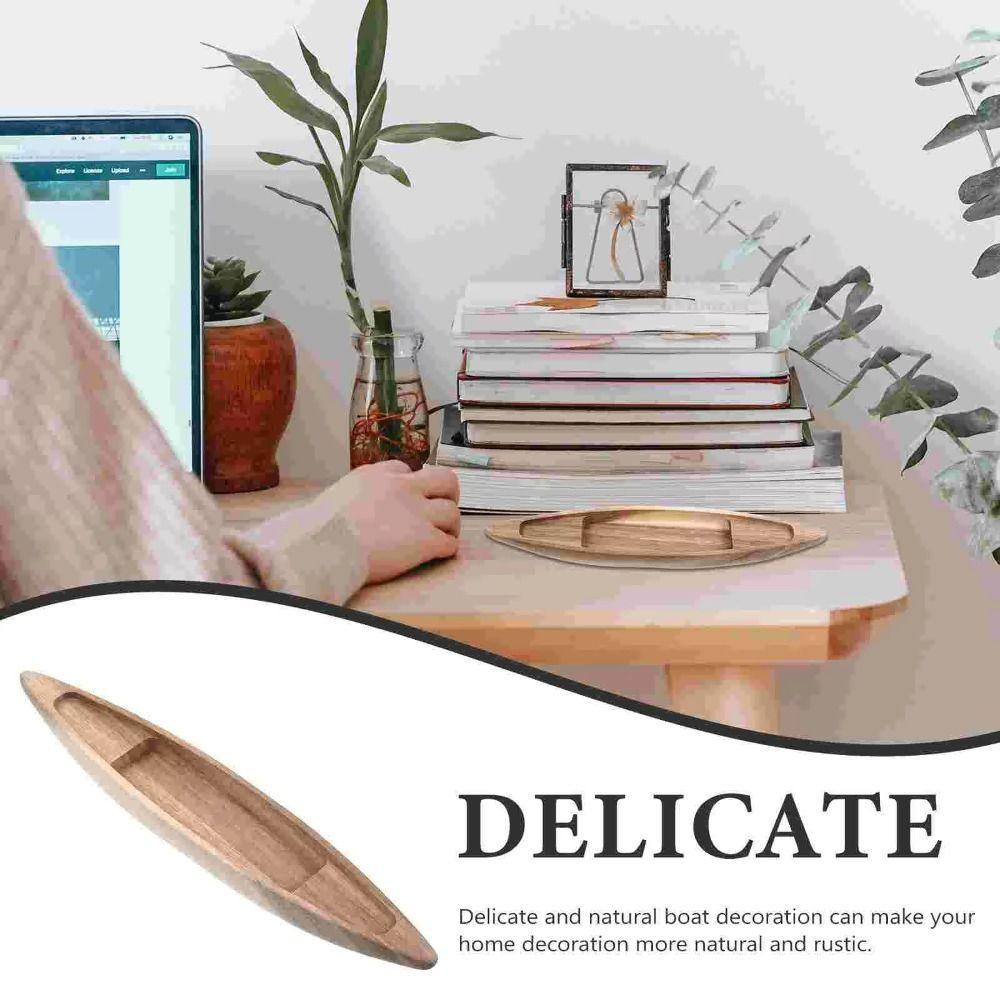 Mini Canoe Fishing Boat Decor Ocean Landscape Boat Model Ornaments Wooden Boat Model  Desk Ornament