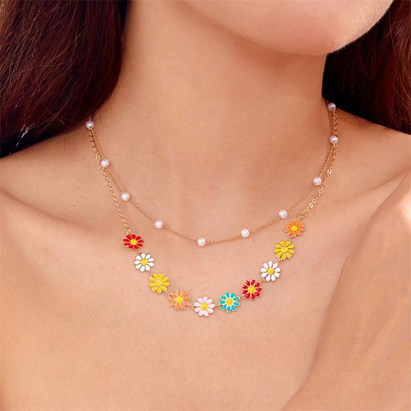 Collier Minimaliste Fleur de Pâquerette avec Chaîne en Alliage pour Femmes Printemps