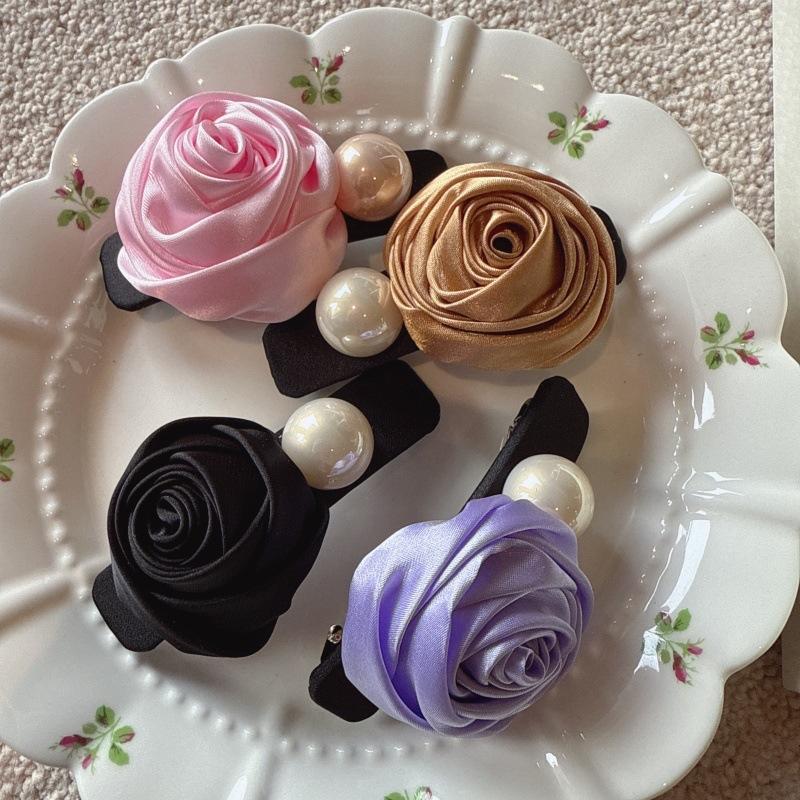 Agrafă de păr coreeană retro din satin roz pentru femei, de înaltă calitate, elegantă și rafinată