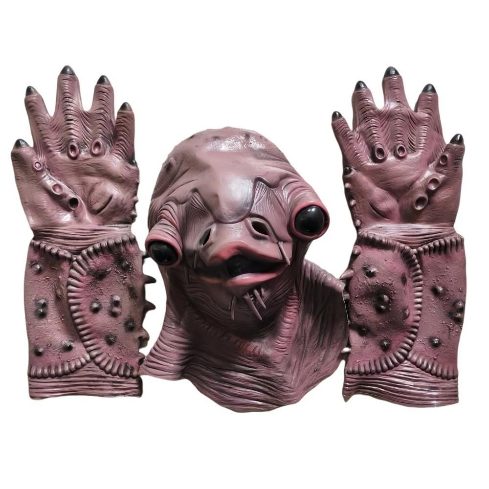 Halloweenská strašidelná maska zelené ryby s drápy pro cosplay a kostýmové večírky