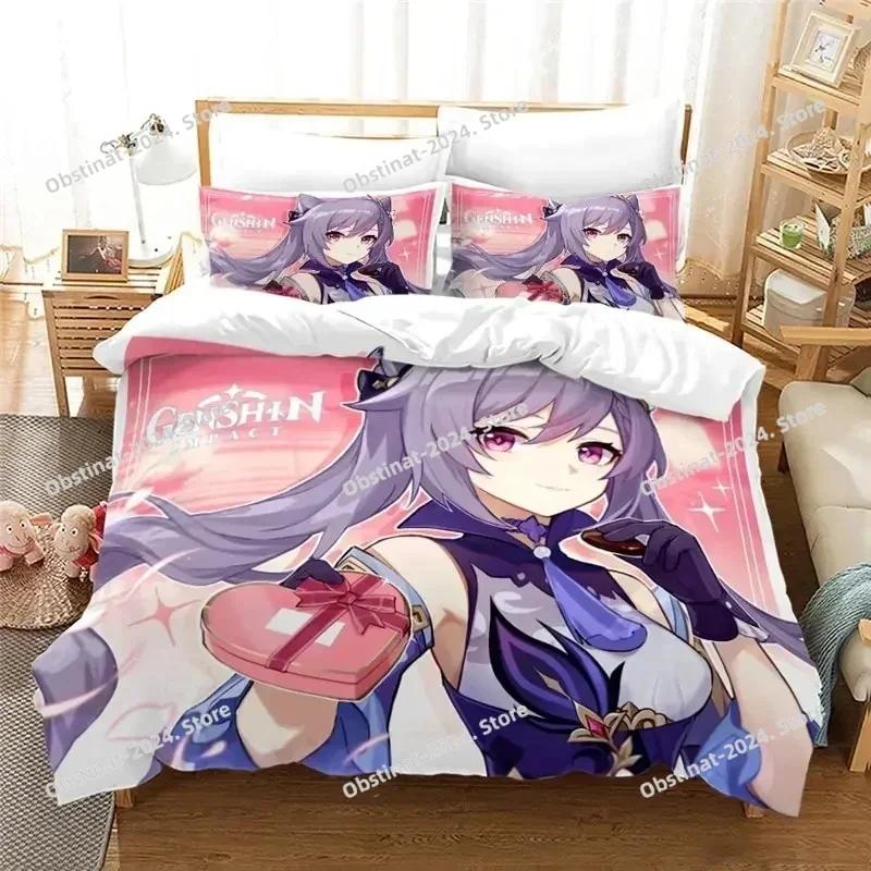Anime Genshin Impact Paimon Printed Bed Set Duvet Cover Pillowcase Bedding Set Bed Linen Sheet Quilt Cover Full Queen King Size