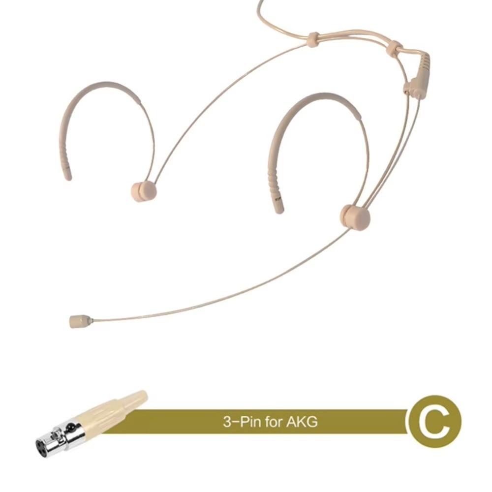 New Beige Headset Mic Wireless 3.5mm 3 Pin Headworn Microphone Double Earhook Amplifier Voice Speaker Microphone Accessories