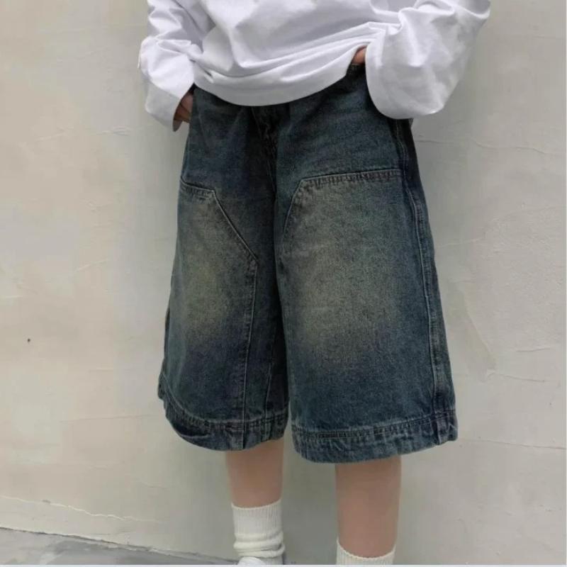 Shorts vaqueros holgados vintage para mujer, pantalones capri anchos lavados, shorts de mezclilla casual tipo barril, jorts extragrandes para hombre