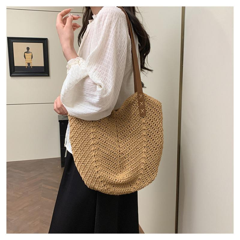 Women's Seaside Vacation Beach New Fashion Versatile Woven Large-capacity Shoulder Bag Wool Woven Bag