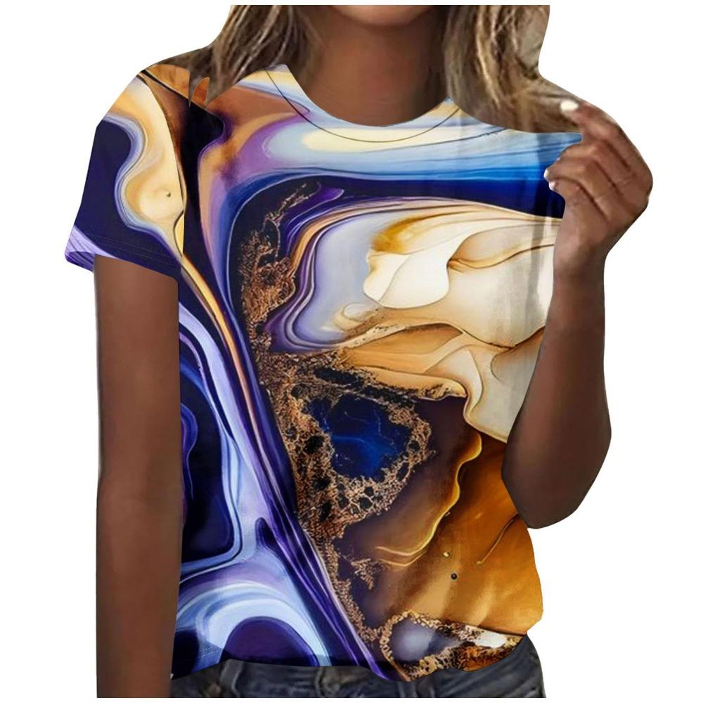 New Marble Graphic T-Shirts Gradient 3D Print Women O-Neck Short Sleeve T Shirt Y2k Harajuku Oversized Tees Top Female Clothing
