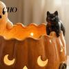 Decorative Candle Stand Halloween Pumpkin Holder, Resin Ghost Black Cat Tea Light Desktop Soft Furnishing Stand, Retro Distressed Table Ornament