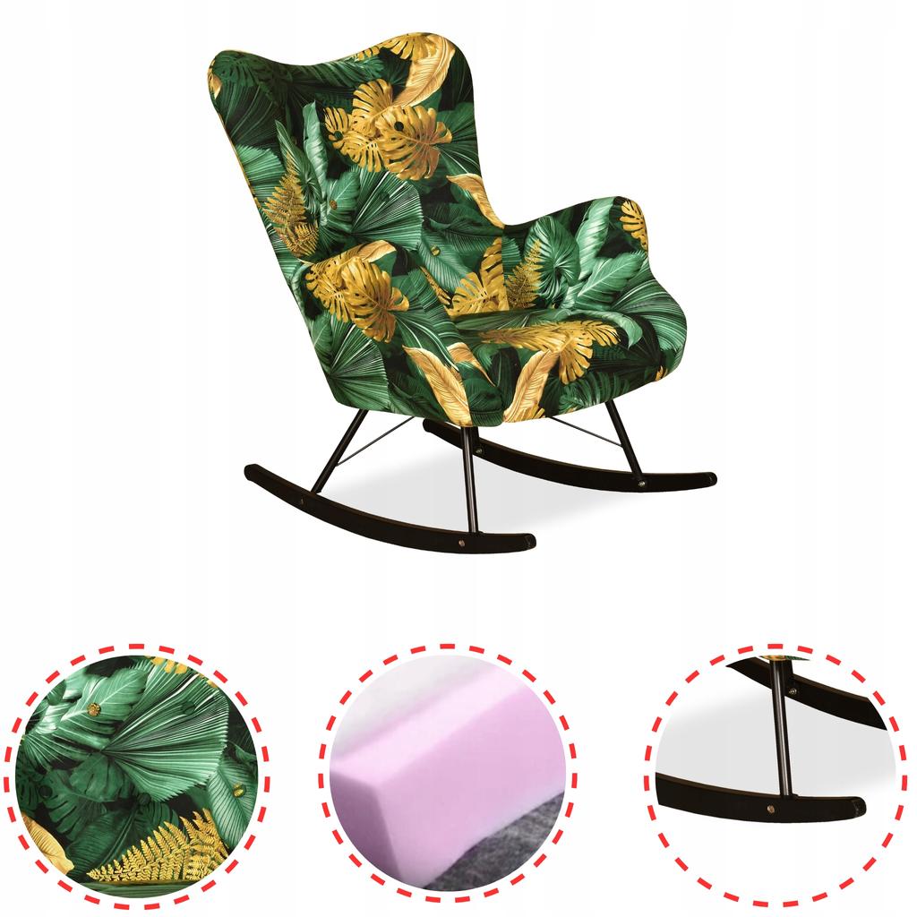 Luna Print Scandinavian Wing Chair, Rocking On Runners Family Furniture Monstera