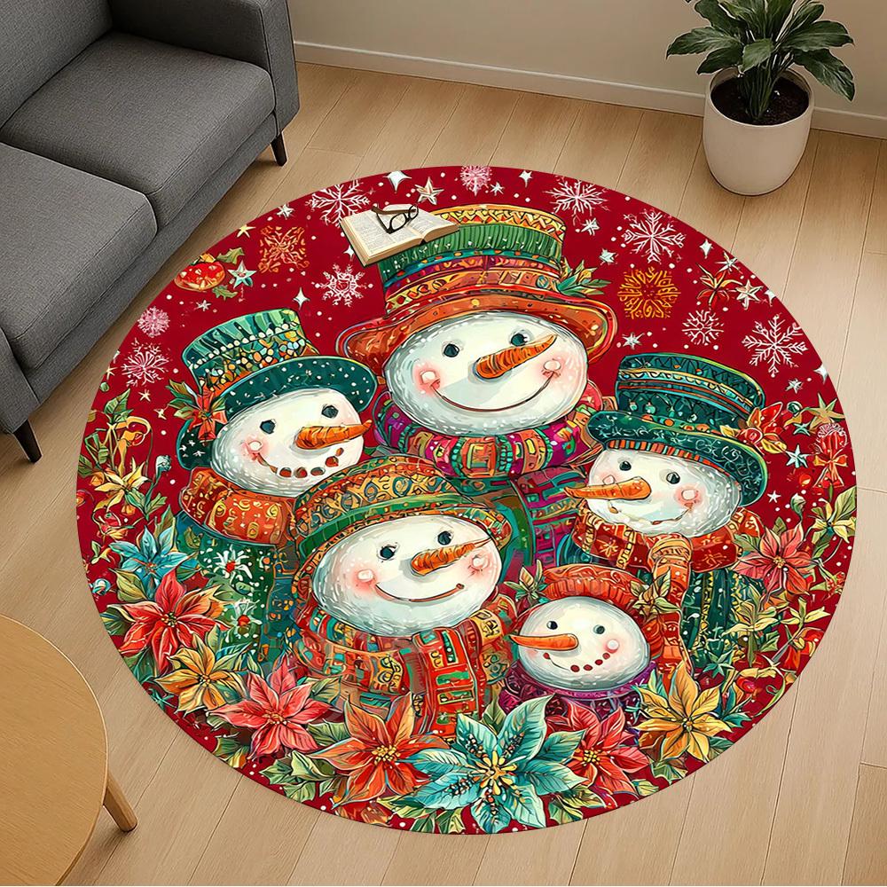 1PC Snowmen Flowers Office Round Area Rug, Under Office Chairs Bedroom Living Room Home Decor, Carpet for Office -1110132