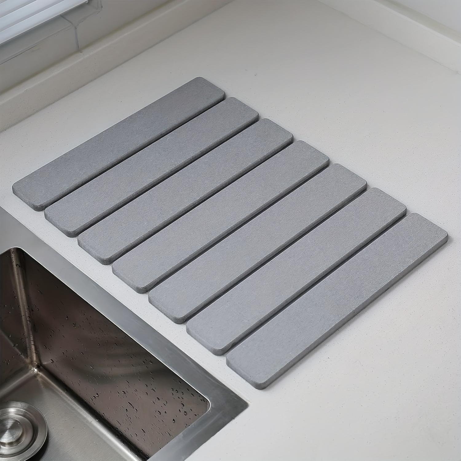 Quick Drying Mat for Kitchen,Dish Drying Mat, Stone Bath Mats for Bathroom, Foldable Diatomaceous Bath Mat, Non-Slip Shower Mat