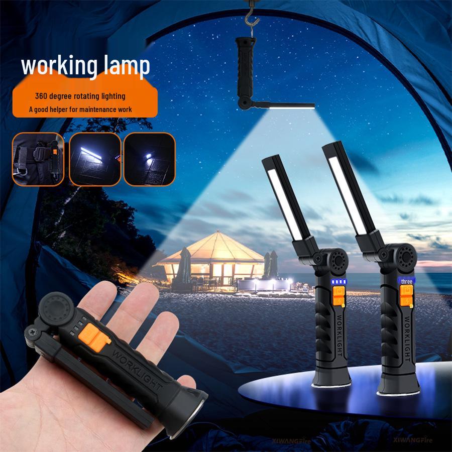 360° Folding Magnetic COB Handheld Work Light with Multi-functional Red Warning Light