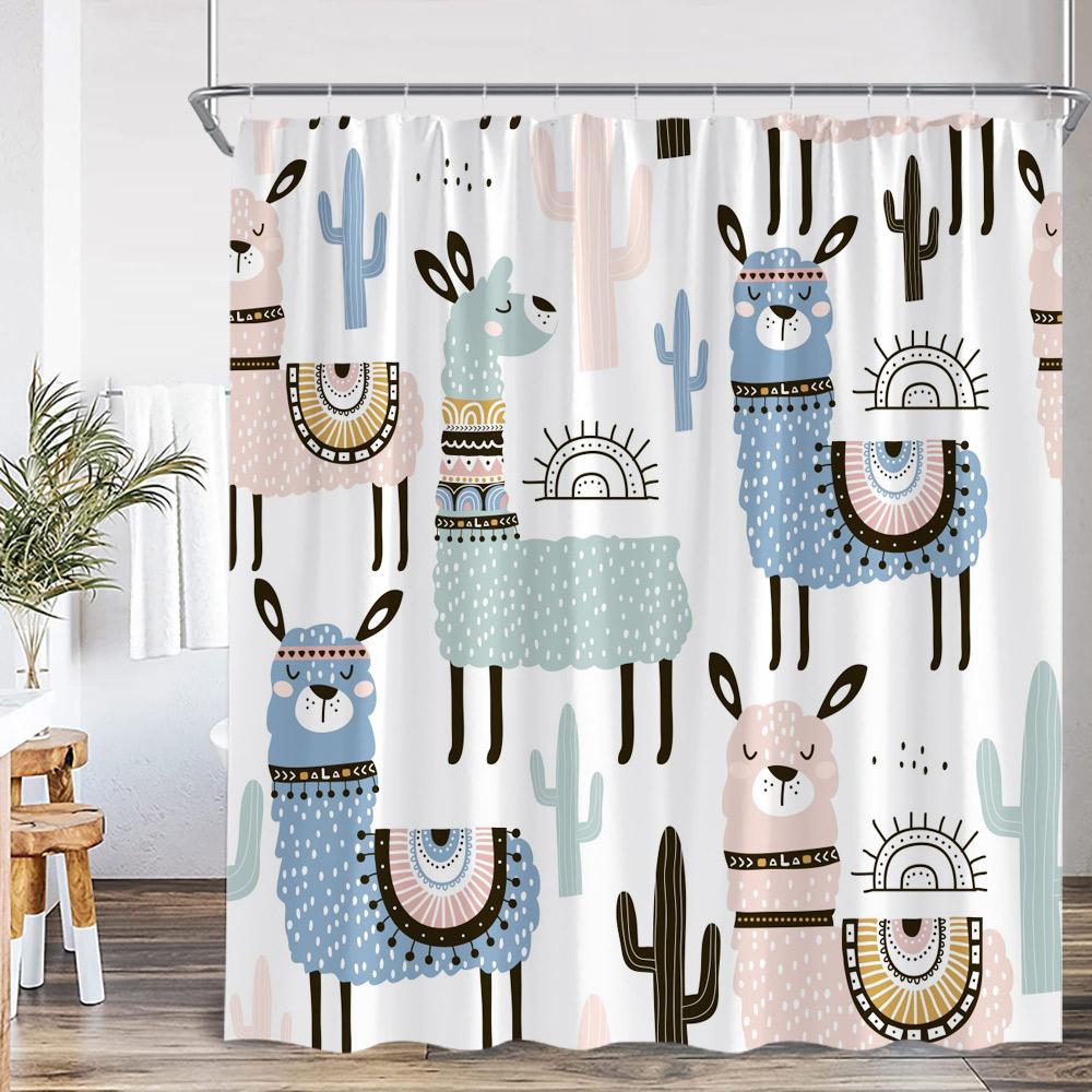 Cartoon Kids Bath Curtains Birds Rainbow Unicorns Cute Cats Fish Funny Animals Bathroom Decortaion Shower Curtain With Hooks