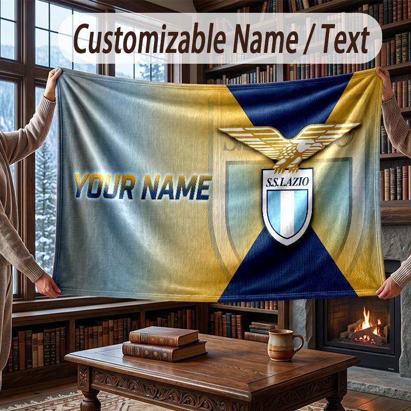 Custom Name Flannel Throw Blanket Lazio FC Pattern Warm Home Decoration