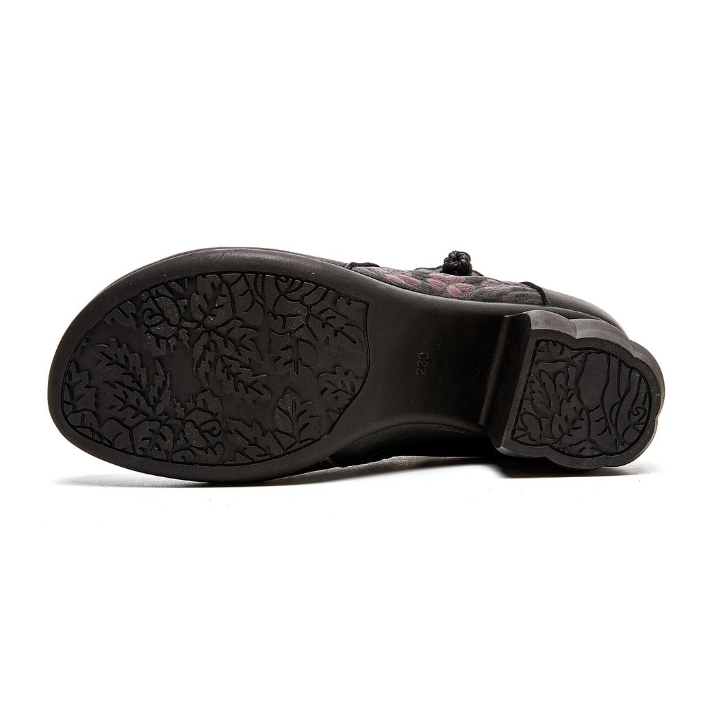 Fashion GKTINOO Genuine Leather Ankle Boots 2025 Winter New Ethnic Printed Women's Boots Soft Soles Thick Heels Mother's Leather Boots