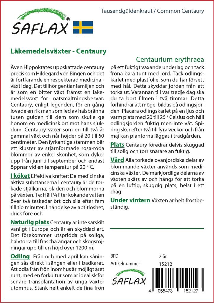 SAFLAX Garden In the Bag - Common Centaury - 250 Seeds - With Substrate In a Fitting Stand Up Bag - Centaurium Erythraea