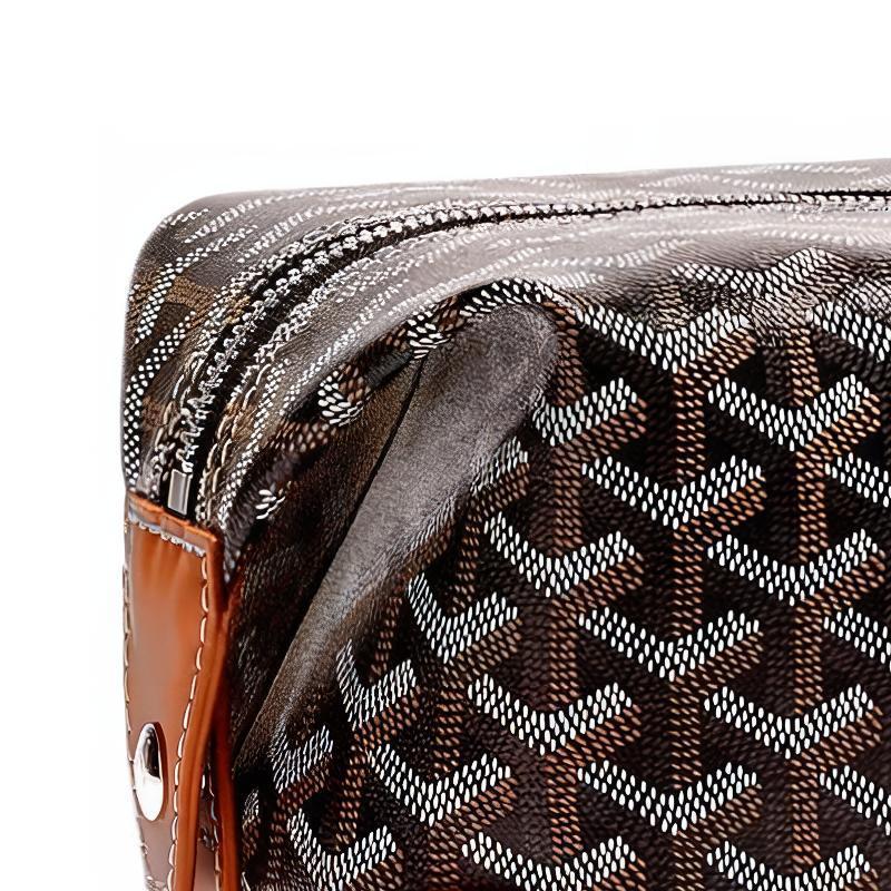 Goyard Monogram Zip Travel Bag Canvas And Calfskin Toiletry Bag Unisex Bags Black Brown BOEING025TY-01CL03P