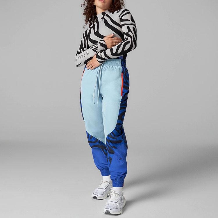 adidas Stella McCartney Sw W Tp Zp Retro Color Block Pattern Cuffed Casual Sports Pants Women Pants Blue HA8969