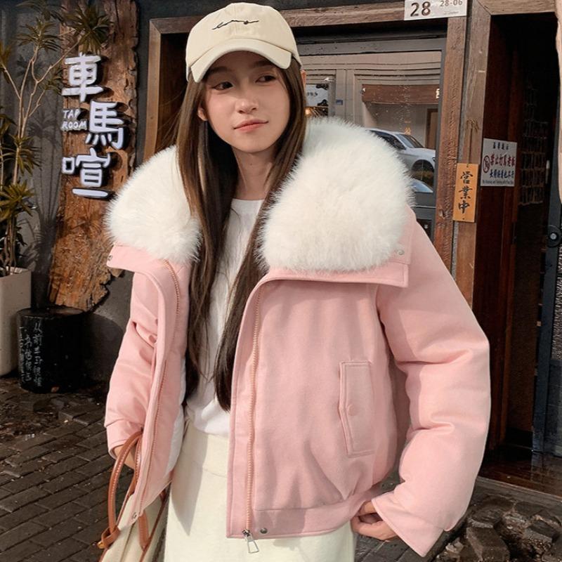 New cotton-padded women's short fluffy lapel cotton-padded women's clothing winter new simple cotton-padded jacket trendy coat