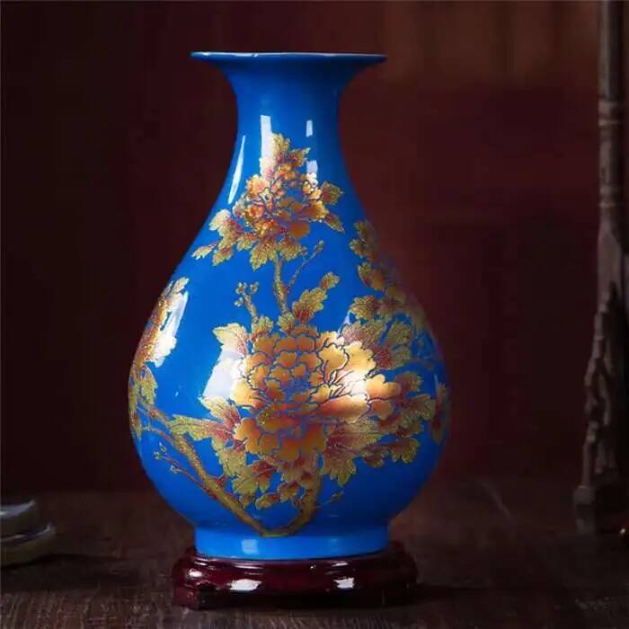 Neue chinesische Stilvase Jingdezhen Gelbe Kristallglasur Blumenvase Heimdekoration Handgefertigt Glänzend Famille Rose Vasen