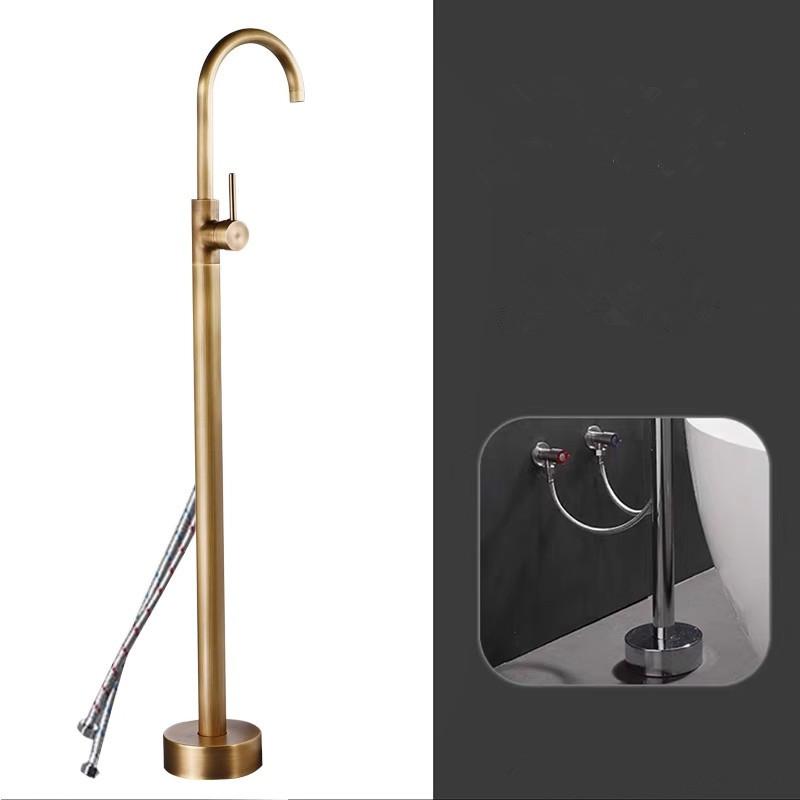 Tuqiu Antique Bathroom Bathtub Faucet With Hand Shower Hot and Cold Faucet Floor Standing Gold/Black/Chrome Bathtub Faucet