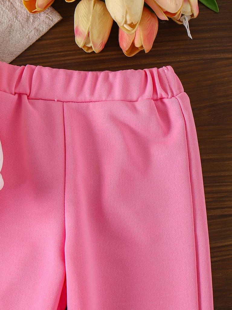 European & American Girls' Long-Sleeved Sweatshirt + Pink Pants Baby Set