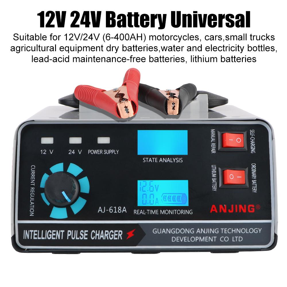 For Car Truck Boat Motorcycle Automatic Battery-chargers Digital LCD Display 400W Five-Stage Power Puls Repair Chargers 12V/24V