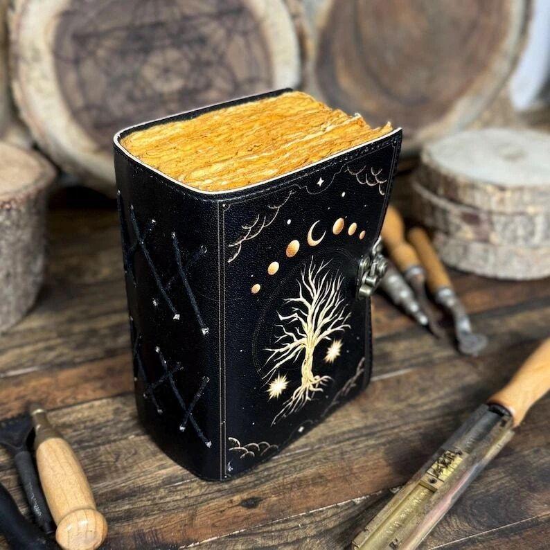 Large tree of life leather journal Grimoire journal Blank spell tarot notebook