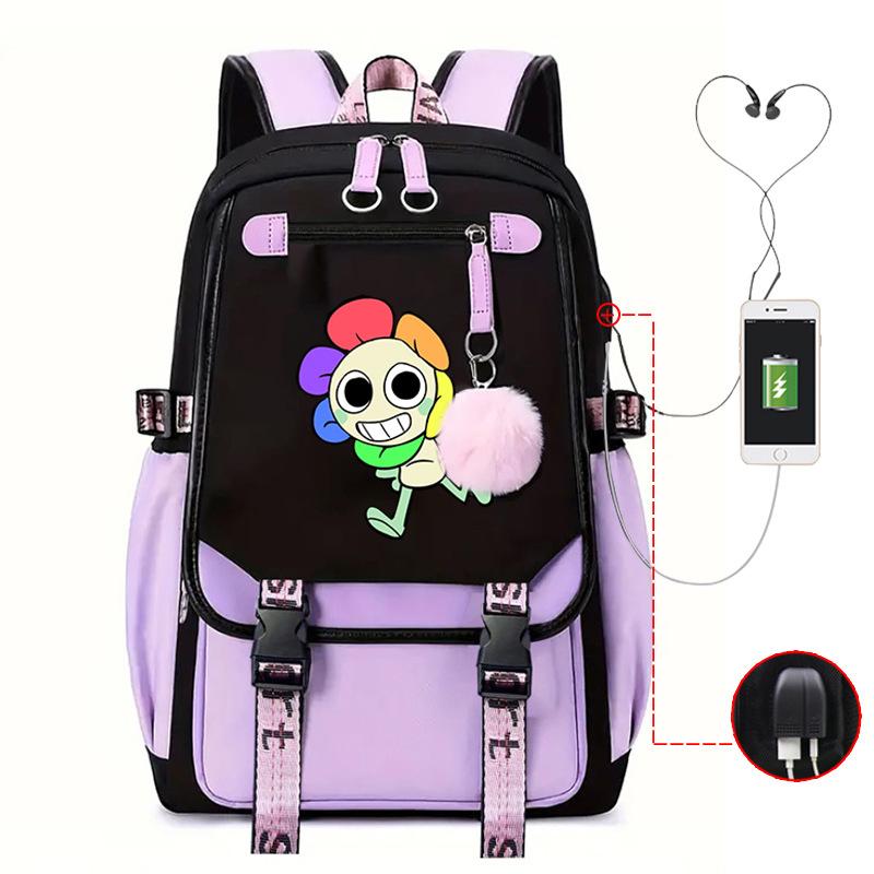 New 2025 Cartoon Game Printing Primary School Bag Large Capacity Contrasting Color Neutral USB Backpack