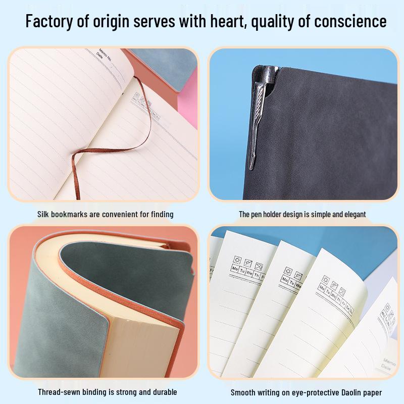 A5 Leather Notebook with Logo, Pen Holder, Thickened Soft Cover for Business Meetings and Student Notes
