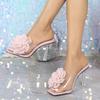 Fashion Big Size Square Toe Transparent Slippers Women's Shoes With Platform Heeled Mules Luxury Slides Med Soft High Designer Summer Pa