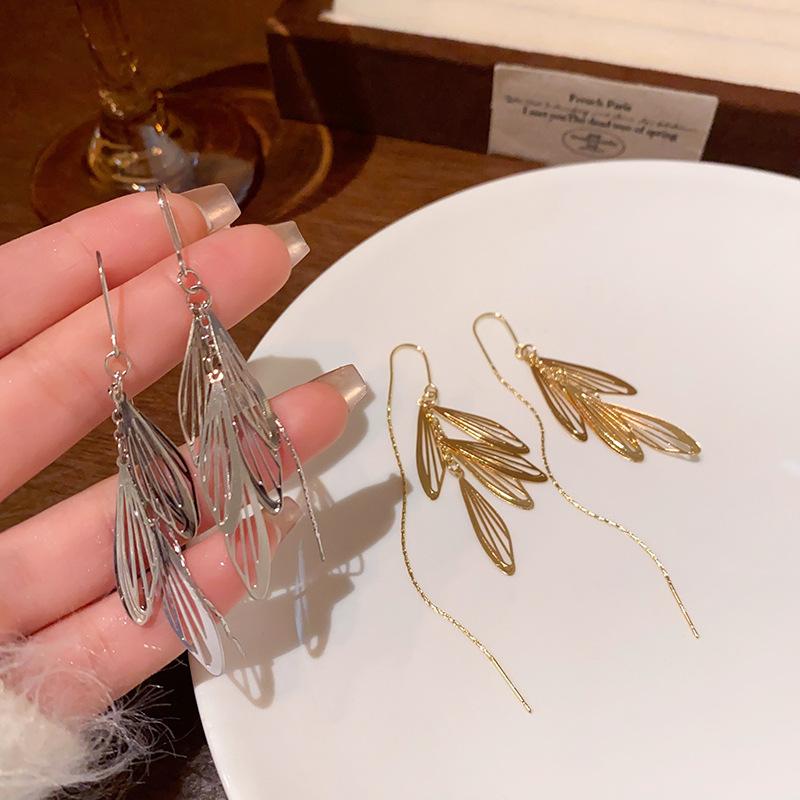 Light Luxury Versatile Super Immortal Temperament Leaf Long Tassel Earrings For Women