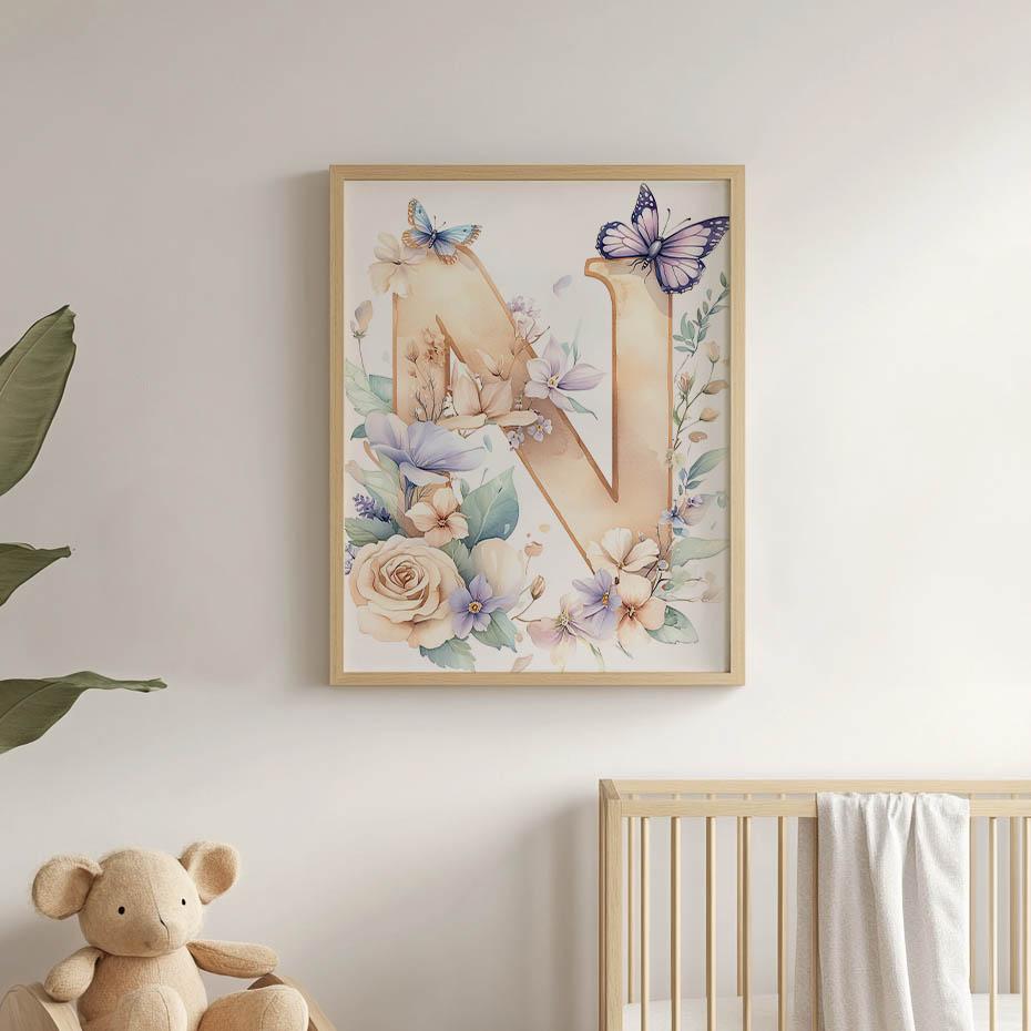 N - Kwiatowy Plakat Dla Dzieci N - Kwiatowy Plakat Dla Dzieci, 50X70 Cm, Bez Ramy, Płótno Premium Na Blejtramie