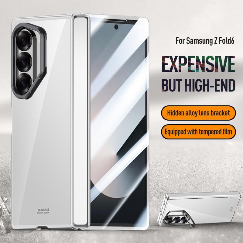 Lens Protect Stand Magnetic Phone Case for Samsung Galaxy Z Fold 6 5G Magsafe Electroplated Hinge Clear Metal Ring Holder Cover