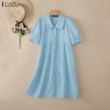 ZANZEA Women Casual Turn Down Collar Summer Short Sleeve Dress