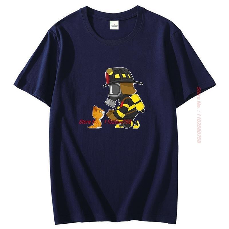 Rescues Cat T Shirt Fashion Unisexs Short Sleeve Tshirts Firefighter Hero Fight Fire Graphic T Shirts Summer Unisexs Clothing