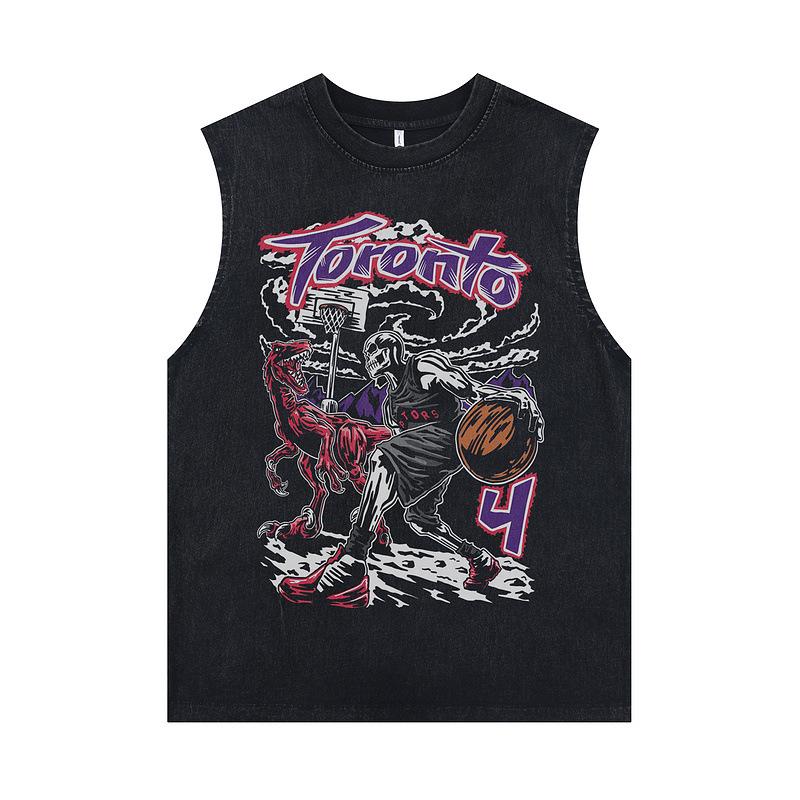 European And American High Street Punk Rock Print Washed Old Oversize Sleeveless T-Shirt Men'S Vest