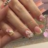 24Pcs Short Square Press On Nails White Rhinestone Flower French Tip Full Cover Reusable Fake Nail Tips
