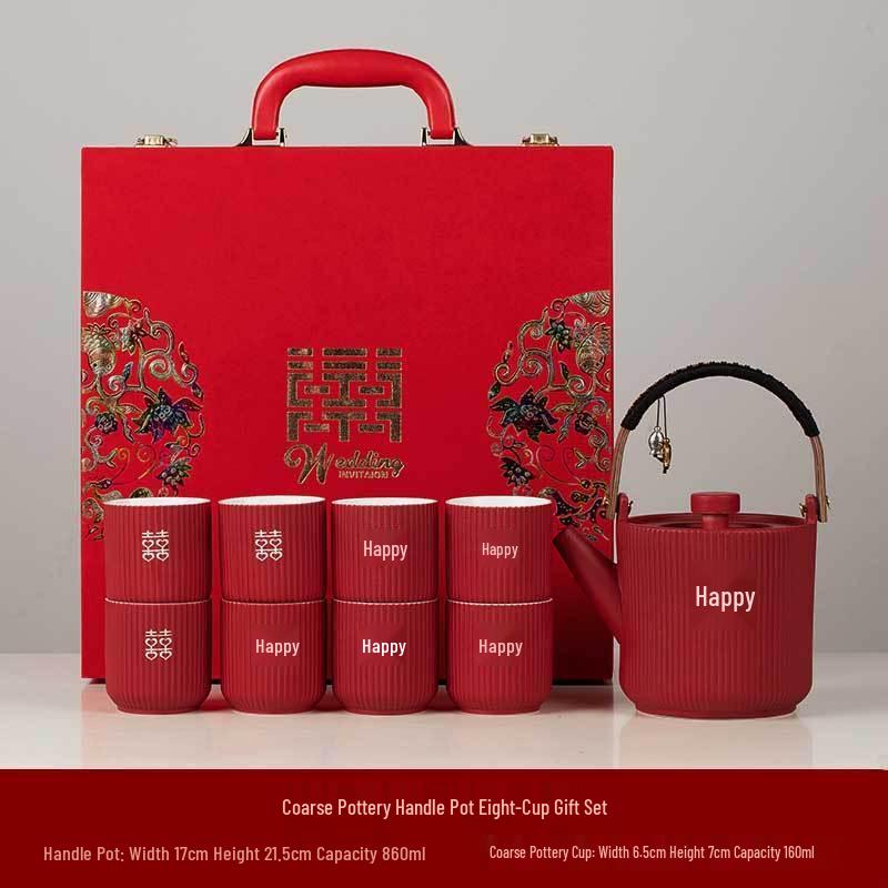 Wedding Tea Set: Teacups & Teapot Gift for Newlyweds, Perfect for Tea Ceremony, Toasting, & Dowry Souvenir