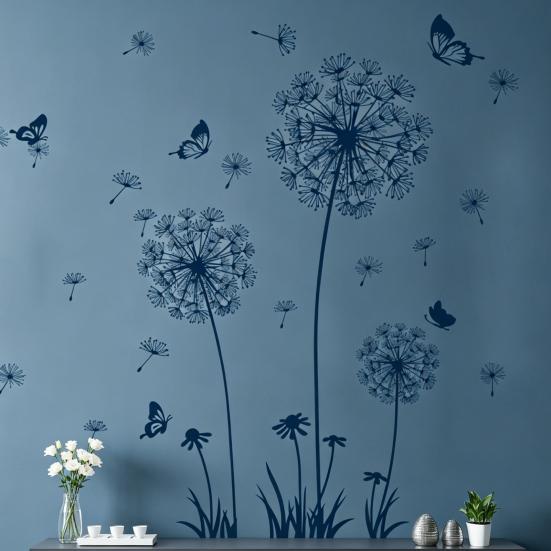2 Sheets Dandelion Wildflower Wall Decals Peel And Stick Floral Butterflies Wall Stickers