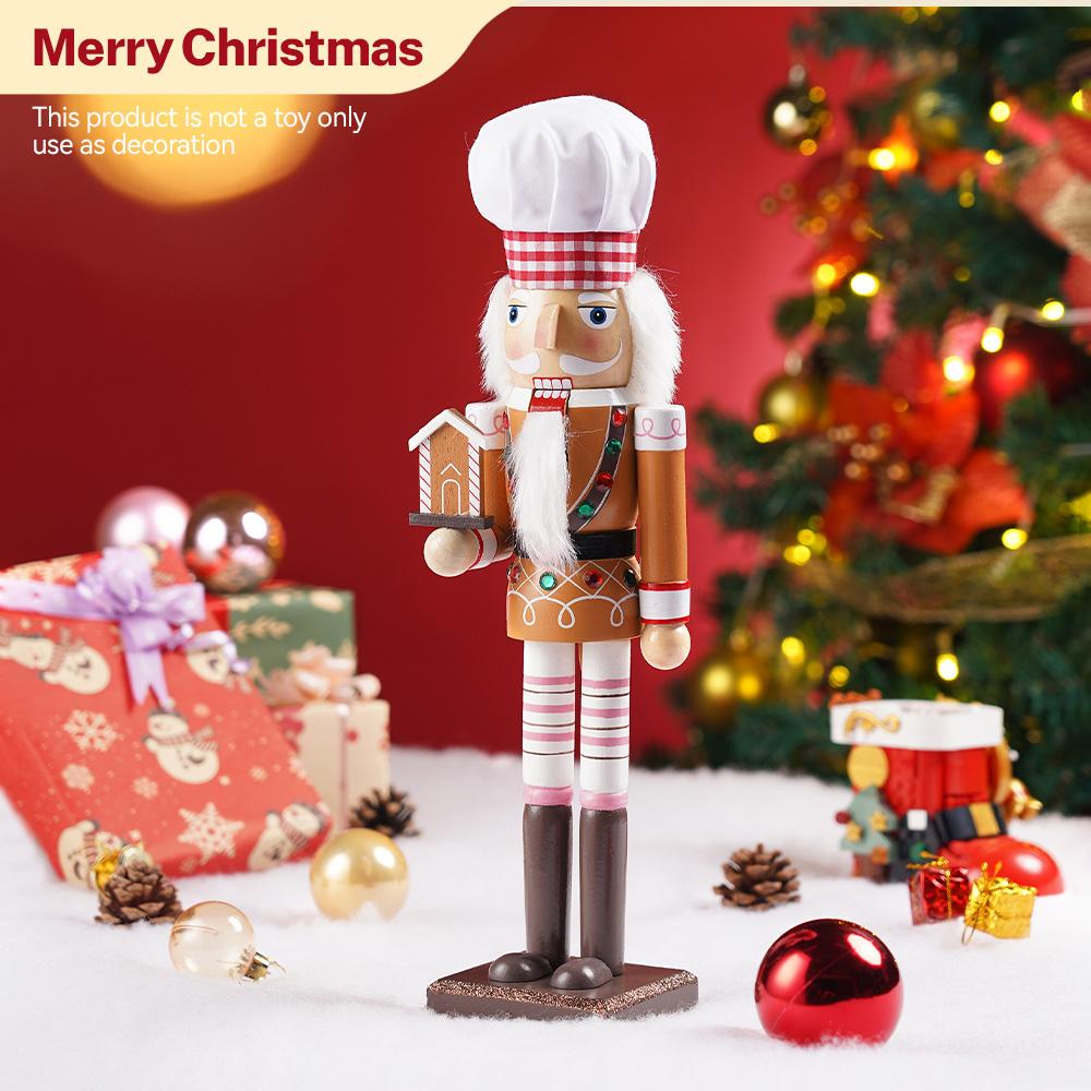 Christmas Nutcracker Gingerbread Man 4 types Chef Series Wooden Ornament Soldier Handcraft Doll Toy Home Desktop Decoration