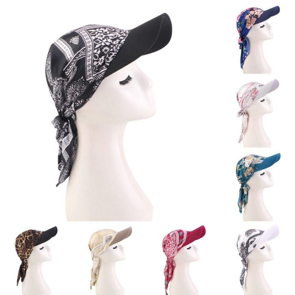 Breathable Women Printed Satin Headscarf Hat Summer Baseball Cap Outdoor Sun Hat  For Men Women