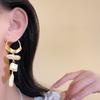 1 Pair Long Golden Irregular Geometric Faux Pearls Drop Earrings Women Large Statement Dangle Earrings Birthday Gift
