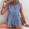 Summer Women's Shirt Sleeveless Tops V-Neck Elegant Temperament Vertical Striped Shirt