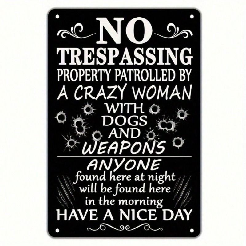 Metal Wall Art Sign Warning No Trespassing Private Property Retro Vintage Garage Decor