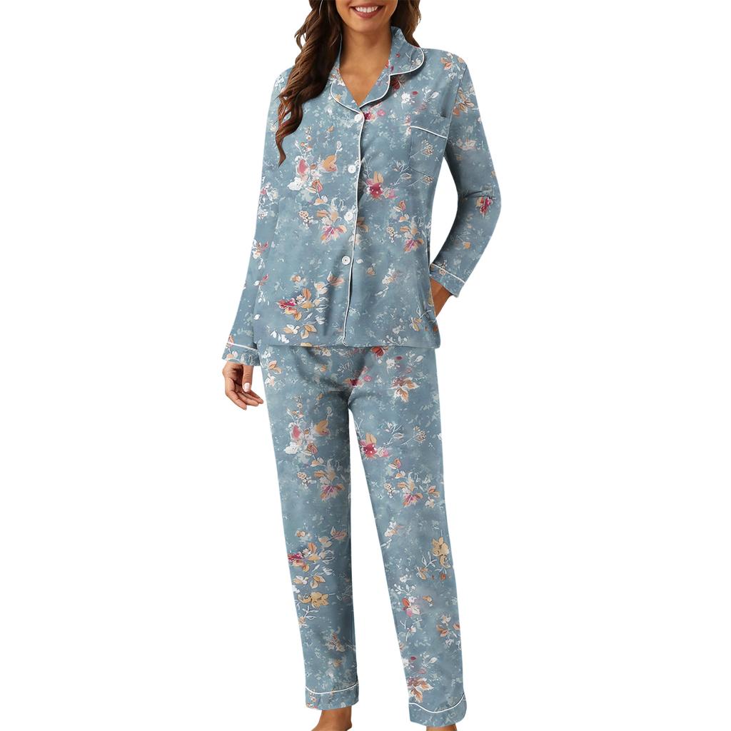 Women's Casual Fashion Vintage Print Long-Sleeved Top And Trousers Homewear Set