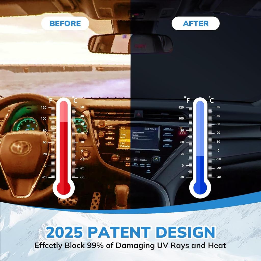 Windshield Sun Shade New American Eagle Flag USA Patriotic Design - Folding Car Front Window Sunshade For Cars SUV Trucks, Max UV Blocking And Keep