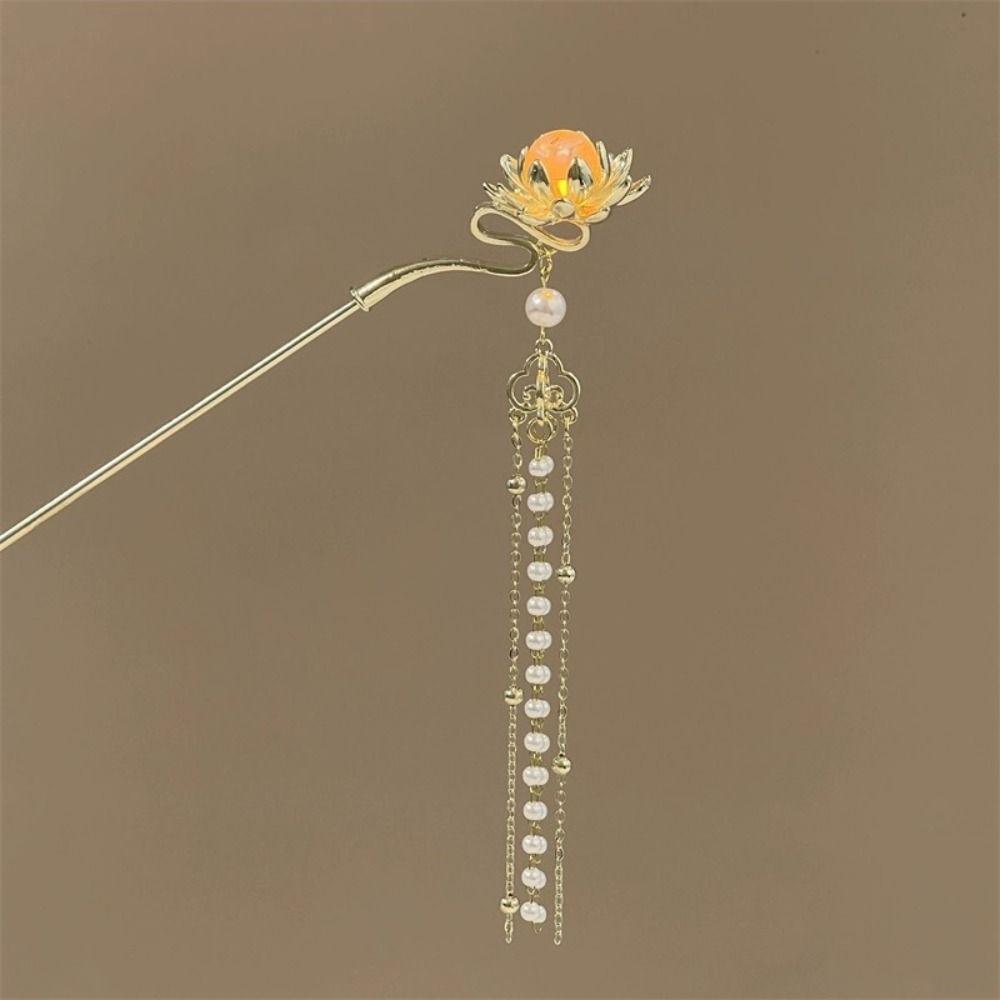 Vintage Lotus Emit Light Hairpin Chinese Style Tassel Hair Stick  For Woman Girl Hair Accessories