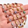 6MM Stainless Steel Necklace for Women Gold Chain Embosssed Heart Turkish Evil Eye Chain Bead Charms Metal Jewelry Choker