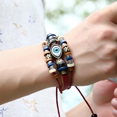 Moda Pu Skórzana Bransoletka Biżuteria Oczy Styl Vintage Dla Mężczyzn Kobiety